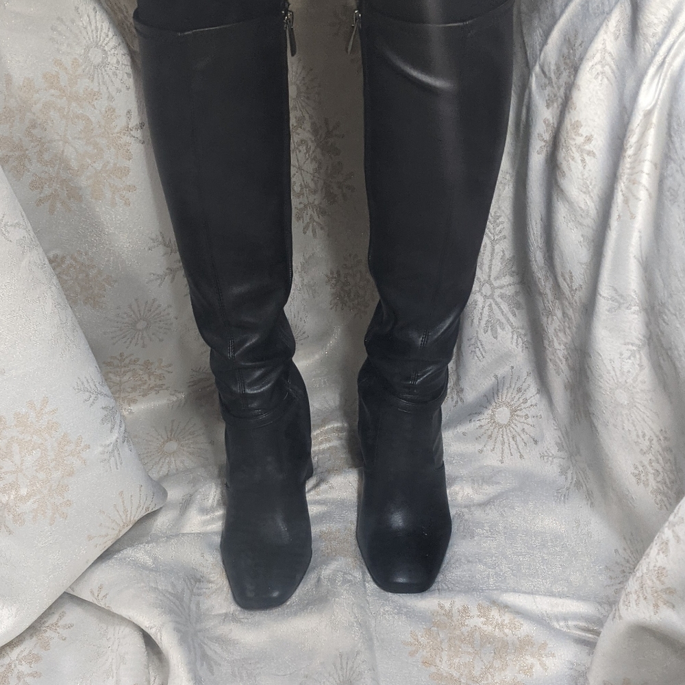 Franco Sarto Black Roxanne Riding Boots Block Heel Sz 7
